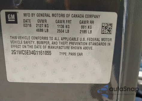 2016 Chevrolet Impala Limited Ltz z USA, uszkodzony, nr VIN 2G1WC5E34G1161055